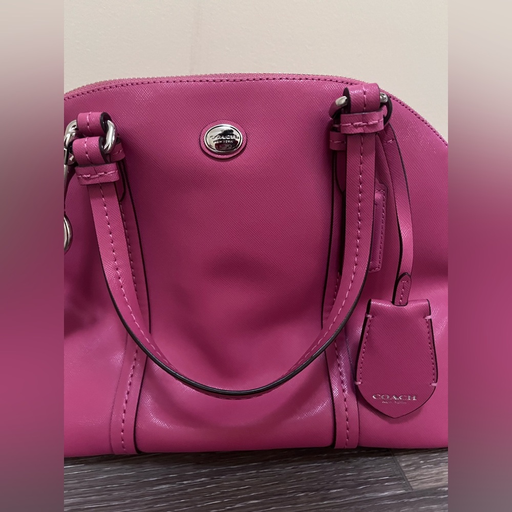 New Coach Peyton Leather Cora Domed Satchel Pink Purse Spring Summer Barbie - Picture 12 of 16